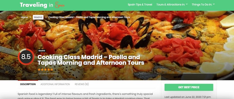 Cooking Class Madrid – Paella and Tapas Morning and Afternoon Tours